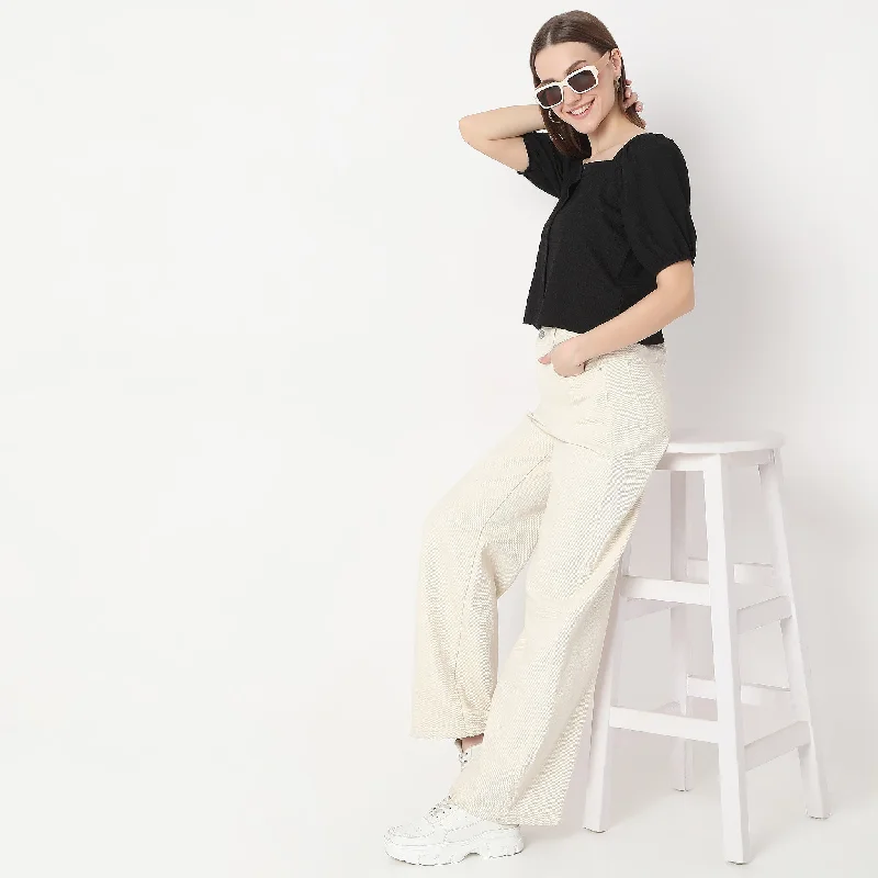 Structured Square Neck Pleasant Sleeve Knit Top Maximalist Knit Tee