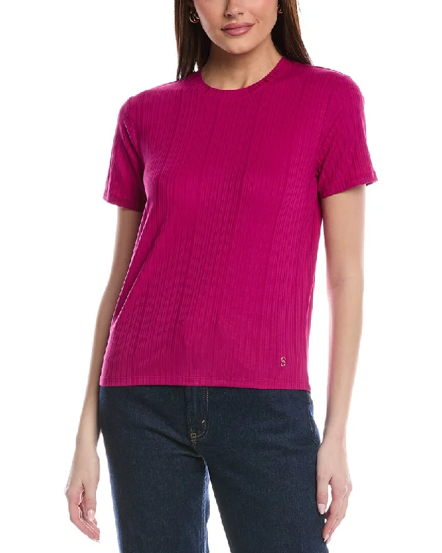 St. John Sleek Rib Jersey Knit Top Warm Knit Tee