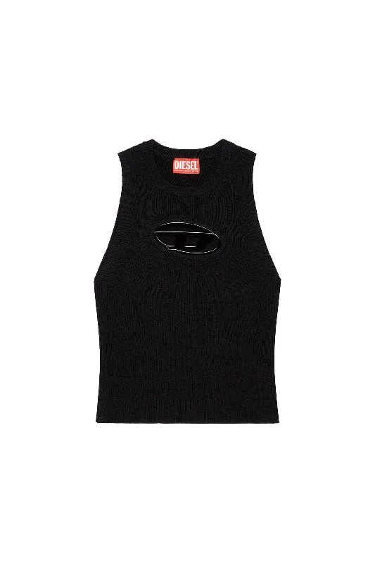 Diesel M-Onerva-Top Cut-out knit top with logo plaque Deep Black Summer Knit Top