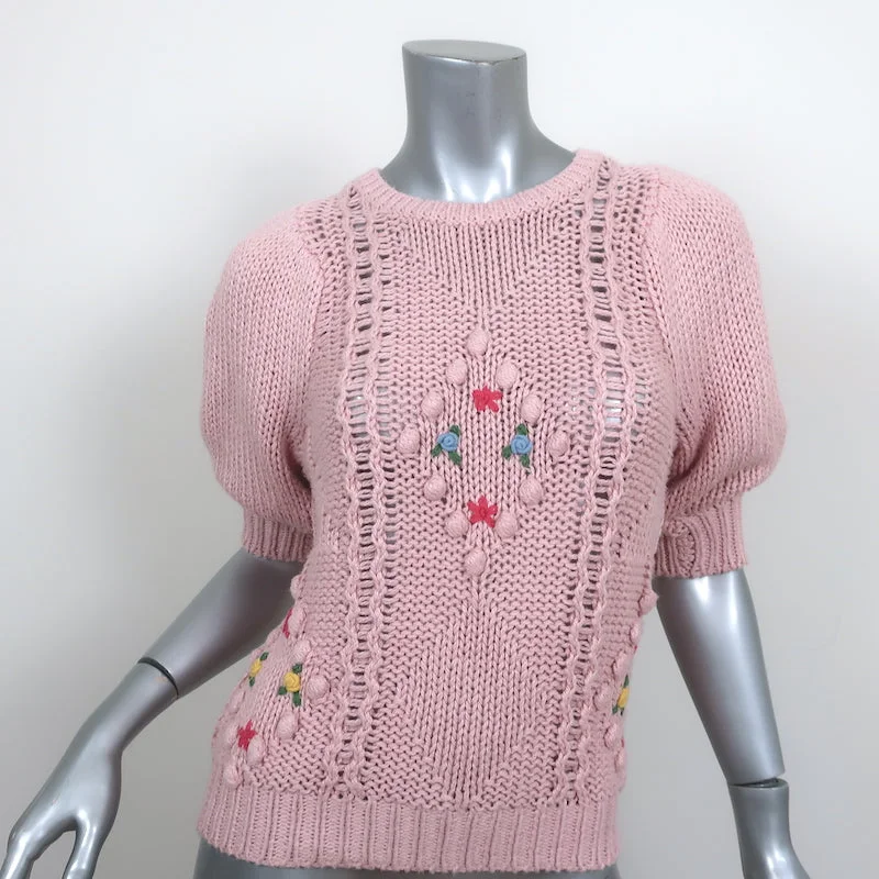 Cotton by Autumn Cashmere Puff Sleeve Popcorn Knit Top Pink Size Extra Small NEW Winter Knit Top