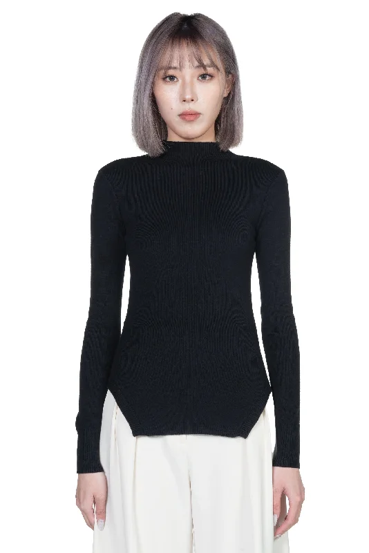 Lace Knit Top Black Sustainable Knit Top