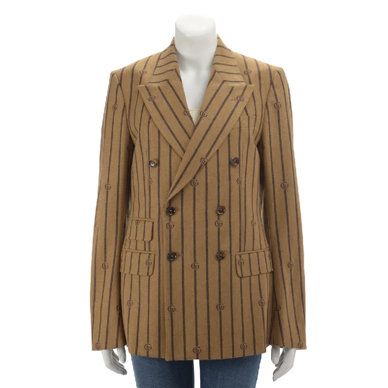 Gucci Brown Pinstriped GG Double Breasted Blazer IT 46 Women's Custom Suit