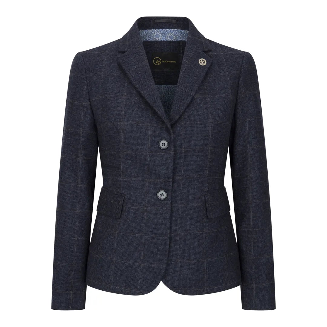 TPSTZ72 - Women's Navy Blue Tweed Blazer Waistcoat Silk Women's Blazer