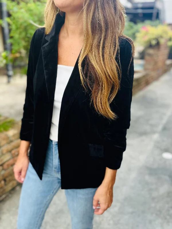 Ashley Velvet Blazer- Black Women's Boutique Jacket