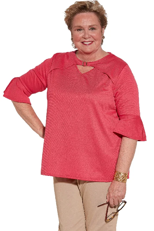 Knit Top for Women - Pink | Gigi | Adaptive Clothing by Ovidis Long Sleeve Knit Tee