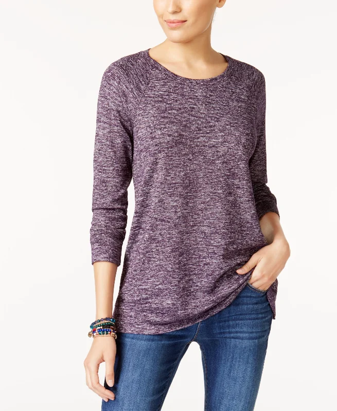 Style & Co Melange Raglan Sleeve Knit Top Bronze Knit Blouse