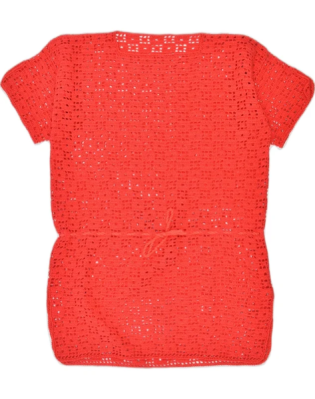 VINTAGE Womens See Through Knit Top UK 8 Small Red Silk Knit Top