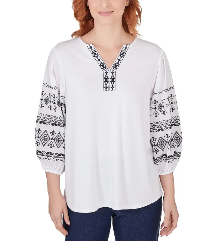 Ruby Rd. Womens Embroidered Solid Knit Top Polka Dot Knit Top