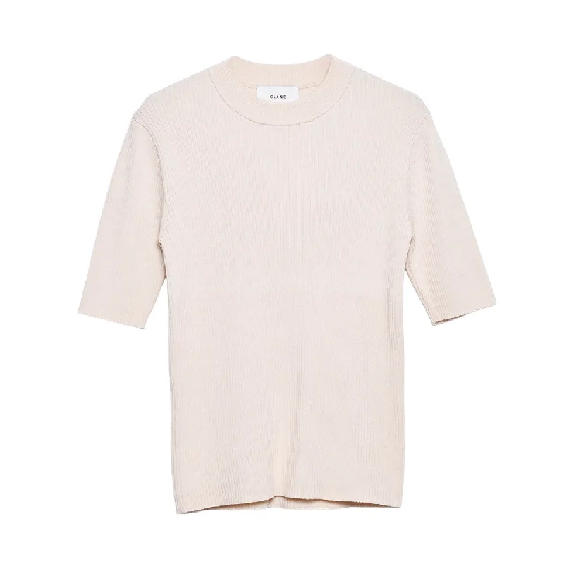 [CLANE]H/N HALF SLEEVE RIB KNIT TOPS/IVORY(16106-2142) Daily Wear Knit Tee