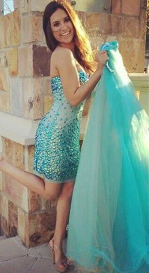 Glamorous Beadings Detachable Evening Dress Homecoming Prom Tulle Court Train-318810