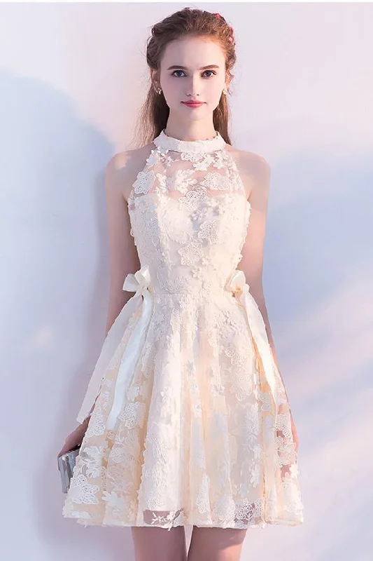Cute A Line Lace Short High Neck Homecoming Dresses,Sweet 16 Dress DMC60
