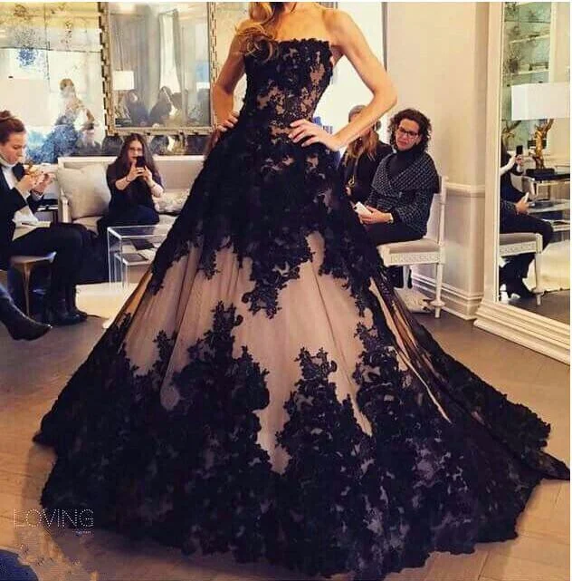 Chic Lace Appliques Ball Gown Evening Dress 2016 Strapless Sleeveless-318820