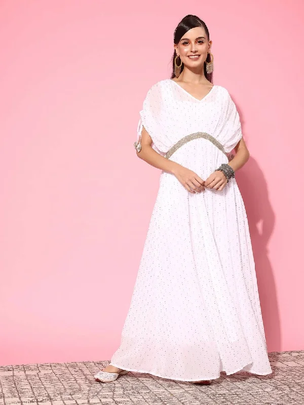 Ahalyaa Women's Traditional wear Ethnic Dress - White