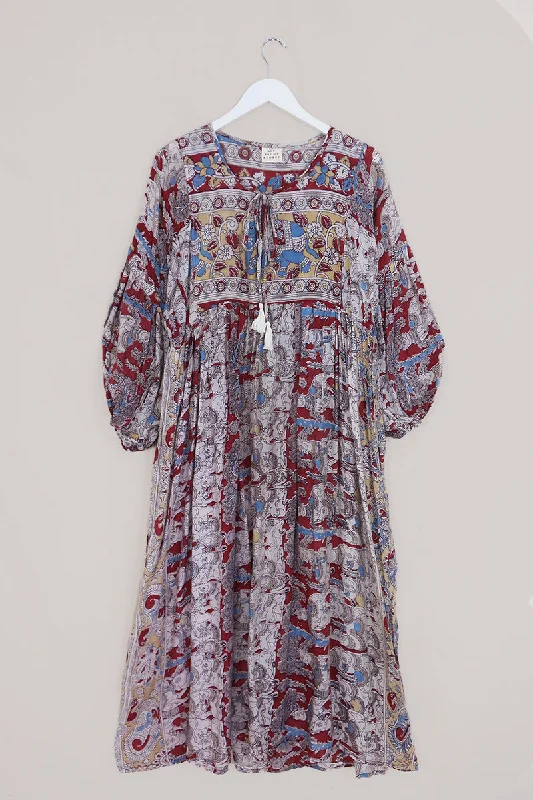 SALE Daisy Maxi Smock Dress - Vibrant Market Print - Vintage Cotton - Size M/L