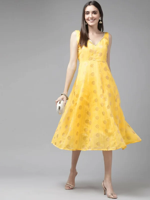 Ahalyaa Women's Traditional wear Dress - Yellow
