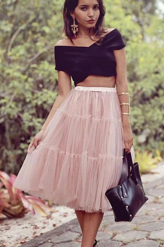 Two Piece Black And Pink Cheap Short A Line Tulle Homecoming Dress DMC24