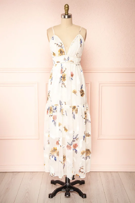 Jimena | Midi Floral V-Neck Dress w/ Lace Accents