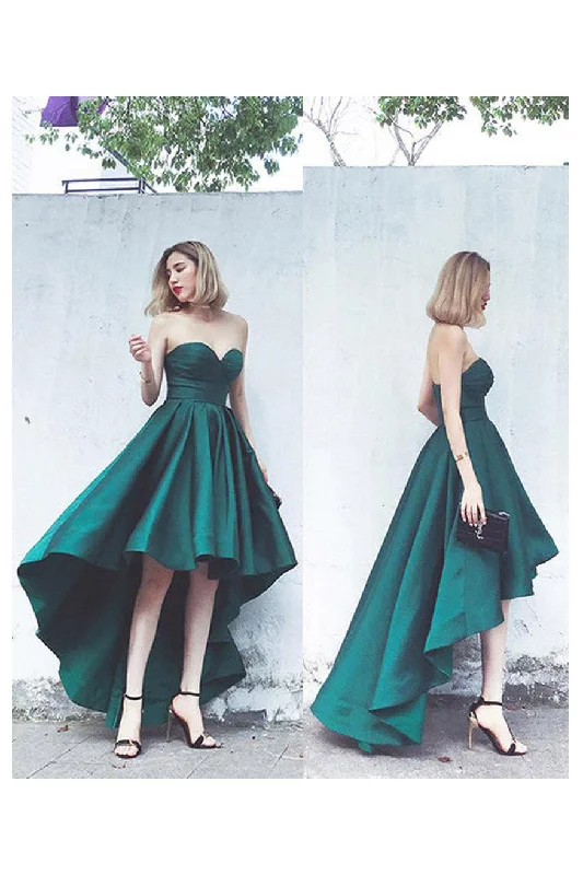 Sexy Sweetheart Empire Satin High-Low Lace-Up Gown With Ruching Homecoming Prom Evening Dress-334108