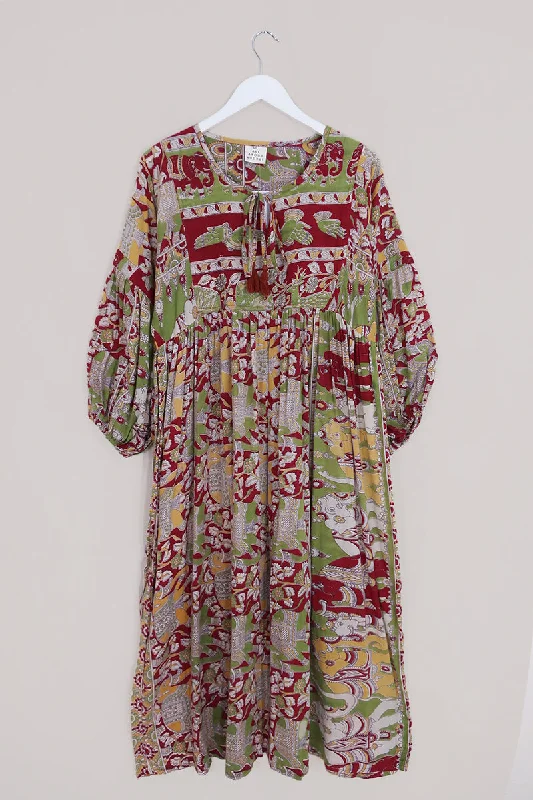 Daisy Maxi Smock Dress - Red & Green Apples - Vintage Cotton - Size M/L