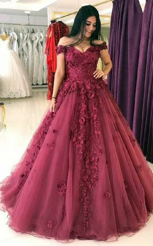 Tulle Floor-length Brush Train Ball Gown Sleeveless Modern Prom Evening Dress with Appliques-334292