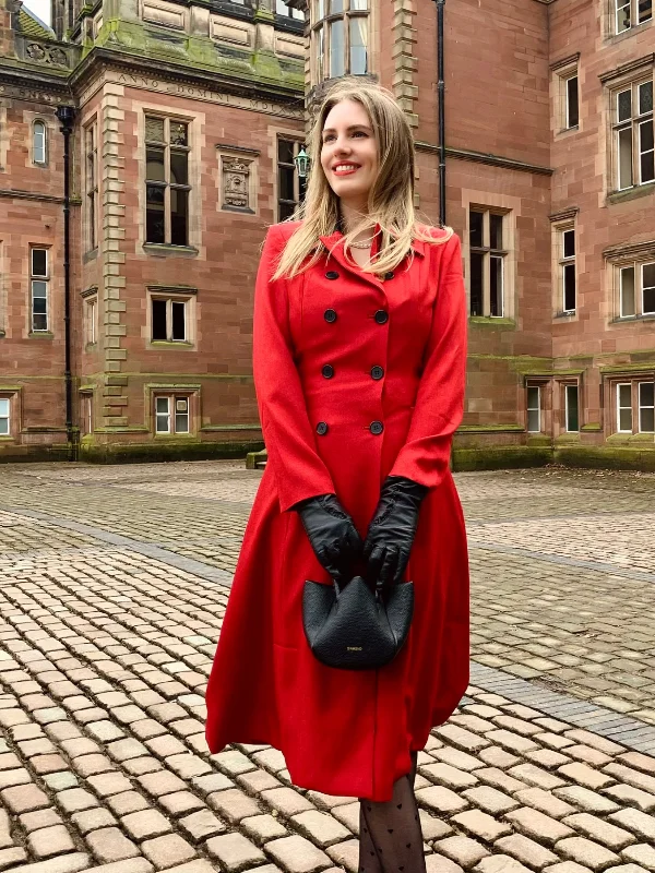 Red 1950s Lapel Double Breasted Coat Trench Wool Cashmere