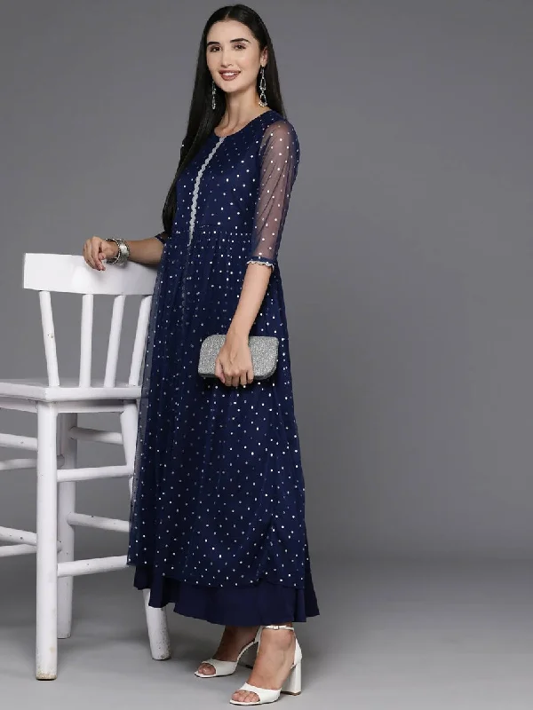 Ahalyaa Women's Traditional wear Ethnic Dress - Navy Blue