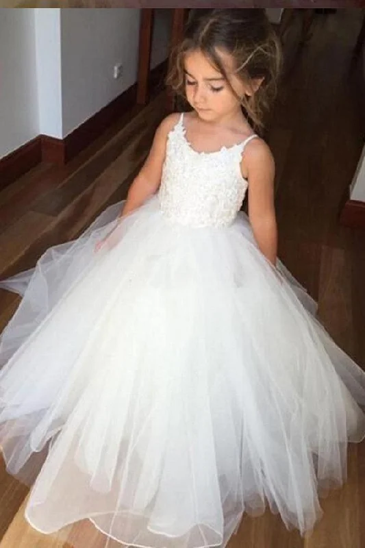 Off White A Line Floor Length Sleeveless Appliques Flower Girl Dresses With Lace DMB99 Off White A Line Floor Length Sleeveless Appliques Flower Girl Dresses With Lace DMB99