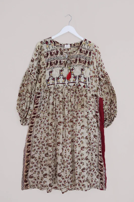 Daisy Midi Smock Dress - Vintage Cotton - Sandstone Dancers - Size L/XL