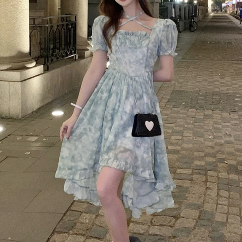 Summer French Style Fragmented Flower Dress Large Irregular Super Fairy Dress LL-236 Summer French Style Fragmented Flower Dress Large Irregular Super Fairy Dress LL-236