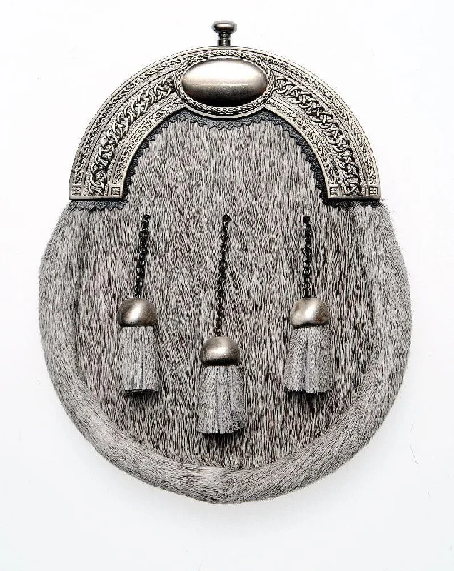 Full Dress Antique Oval and Weave Sporran - Natural Calfskin