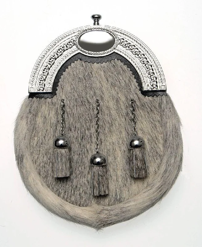 Full Dress Chrome Oval and Weave Sporran - Natural Calfskin