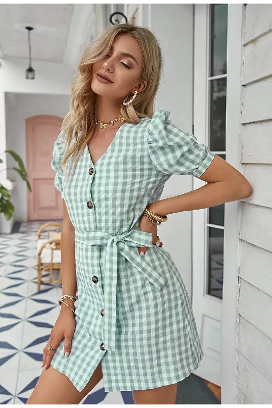 Reese Green Gingham Dress