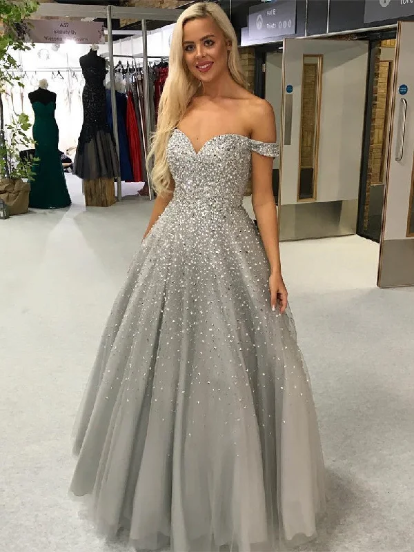 Shimmering Tulle Off-the-shoulder A-line evening Dresses PD312