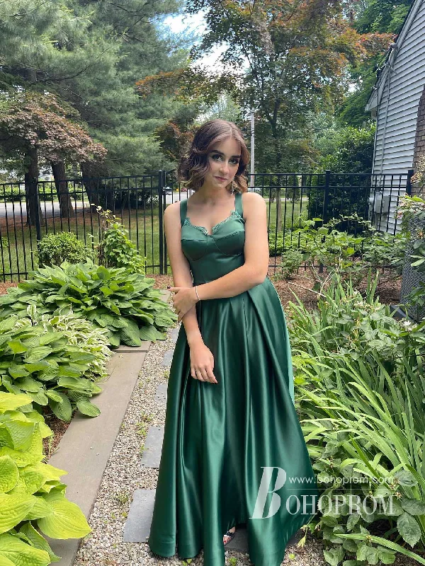 Stunning Satin Spaghetti Straps Floor-length Prom Dress A-line Evening Dresses PD791