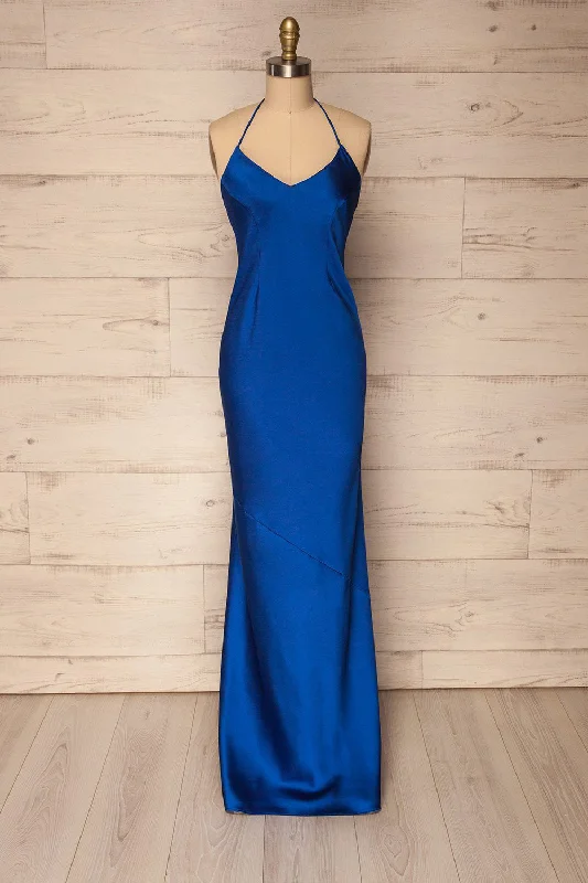 Jude Royal Blue | Backless Silky Halter Dress