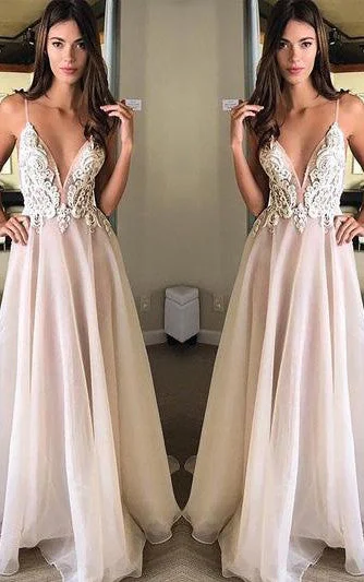 Chiffon Floor-length A Line Sleeveless Casual Prom Evening Dress with Appliques-334297