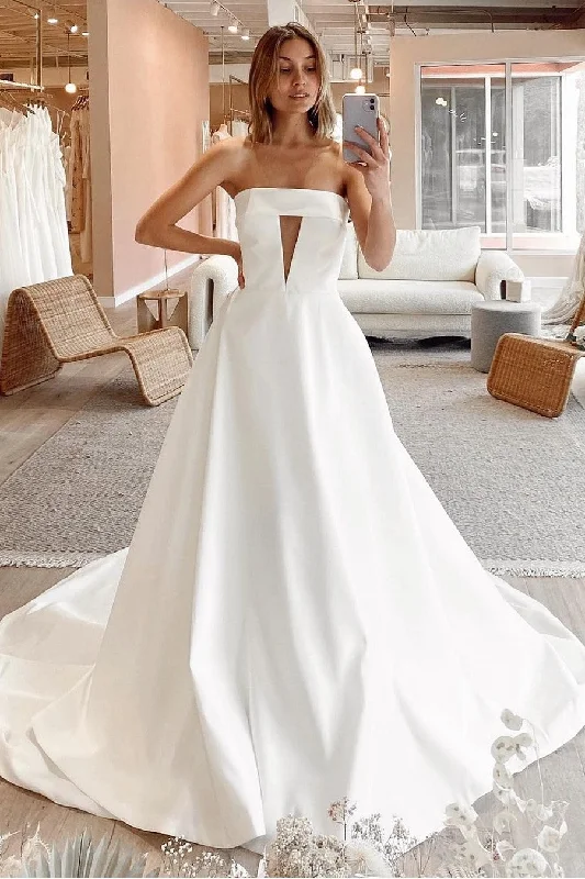 Fold Strapless Satin Dress for Wedding vestido de novia