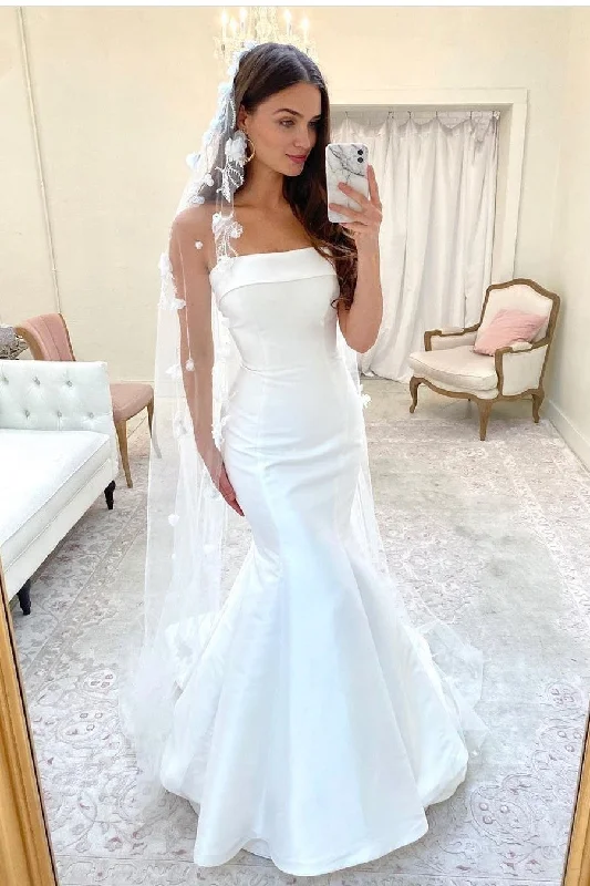 Fold Strapless Satin Mermaid Bridal Dresses 2022