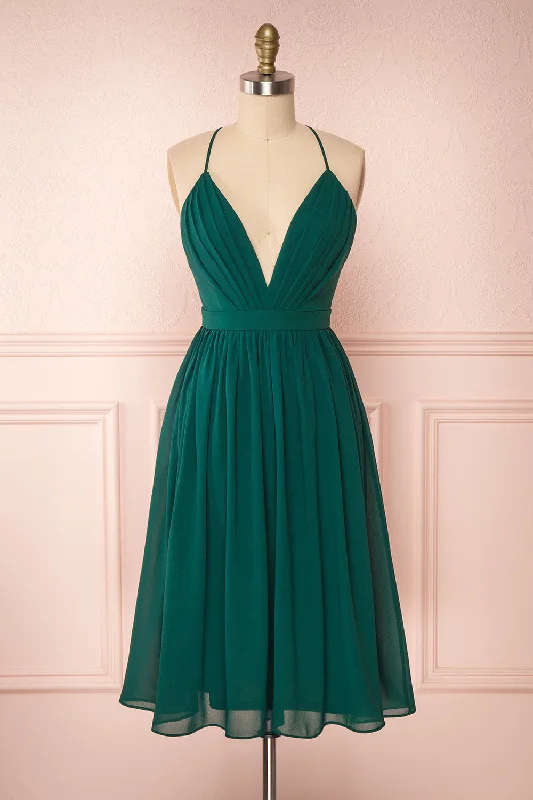 Joelle Emerald | Backless A-Line Chiffon Dress