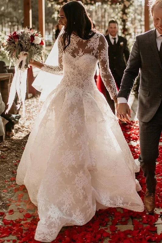 Full Lace Modest Bridal Dresses with Full Sleeves