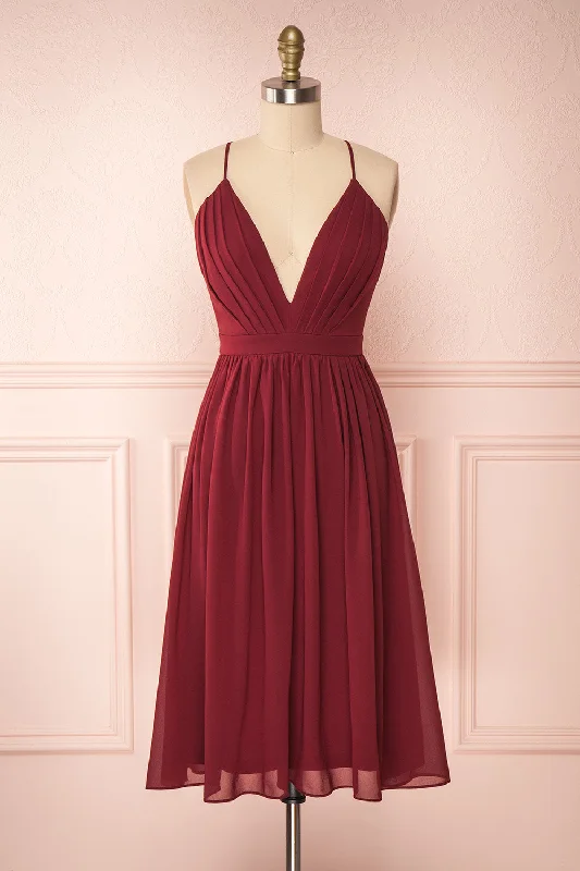 Joelle Burgundy | Backless A-Line Chiffon Dress