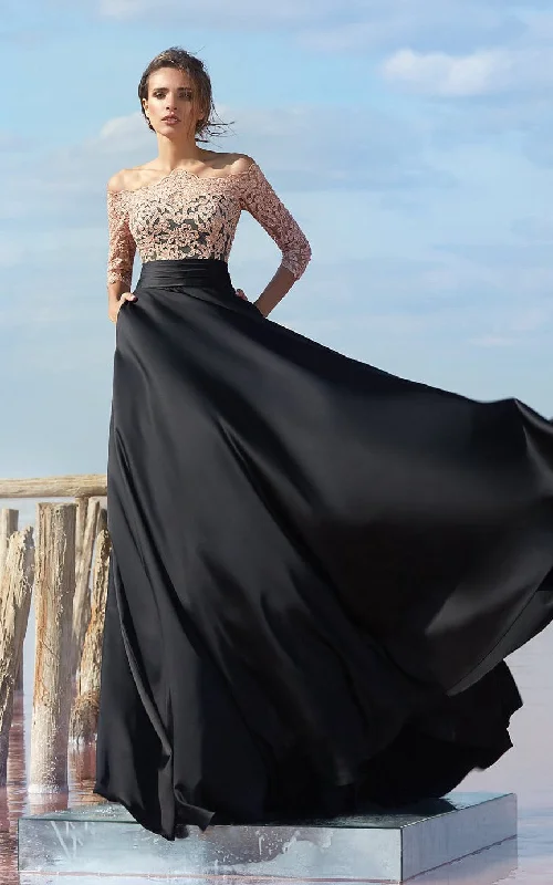 A Line Floor Length Off The Shoulder 3 4 Length Sleeve Chiffon Keyhole Evening Dress-331922