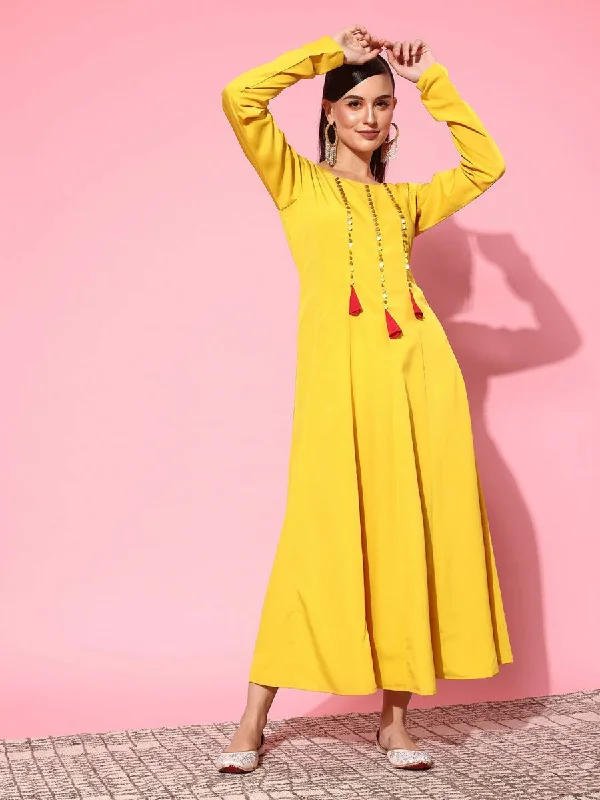 Ahalyaa Women's Traditional wear Ethnic Dress - Mustard