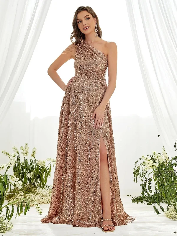Maternity One Shoulder Chain Detail Slit Sequin Party Dress Tunics Handmade artisanal Maternity One Shoulder Chain Detail Slit Sequin Party Dress Tunics Handmade artisanal