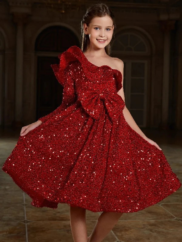 Tween Girls' One Shoulder Layered Ruffle Trim Sequin Party Dress Tunics Gym athletic Tween Girls' One Shoulder Layered Ruffle Trim Sequin Party Dress Tunics Gym athletic
