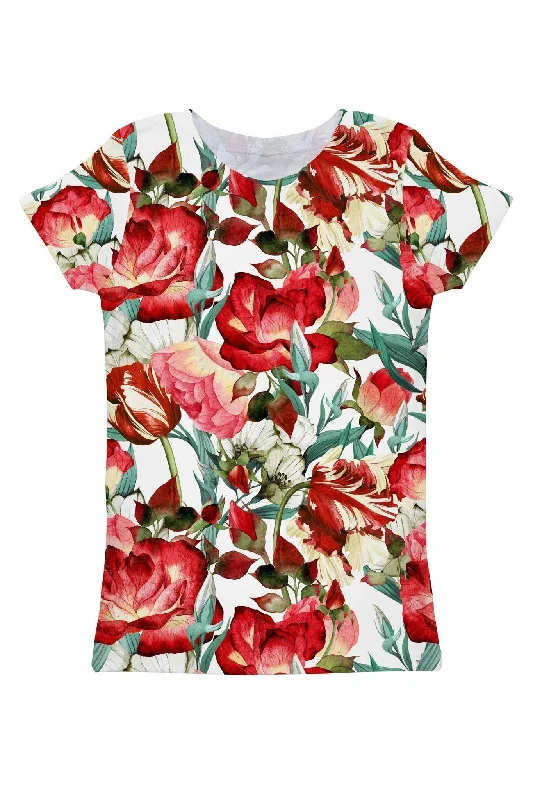 Love Song Zoe Red Floral Print Ornate Designer Tee - Women Graphic T-Shirt Round Neck Polyester Graphic T-Shirt Round Neck Polyester Love Song Zoe Red Floral Print Ornate Designer Tee - Women Graphic T-Shirt Round Neck Polyester Graphic T-Shirt Round Neck Polyester