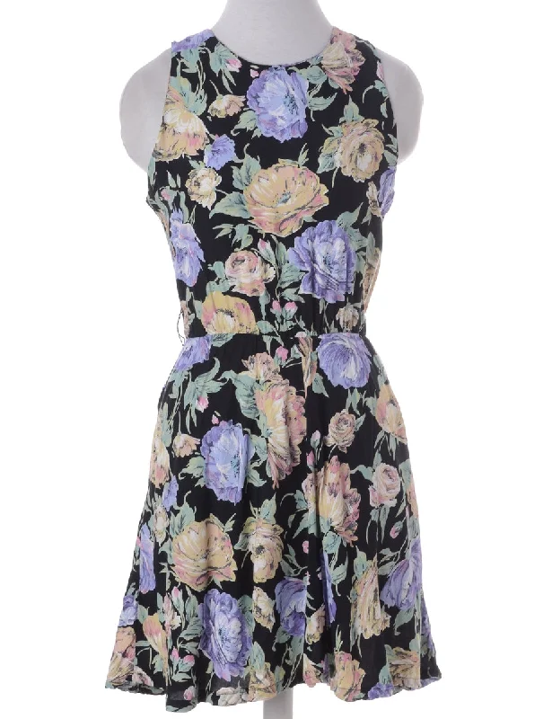 Label Floral Short Dress Crew Neckline Casual Crew Neckline Casual
