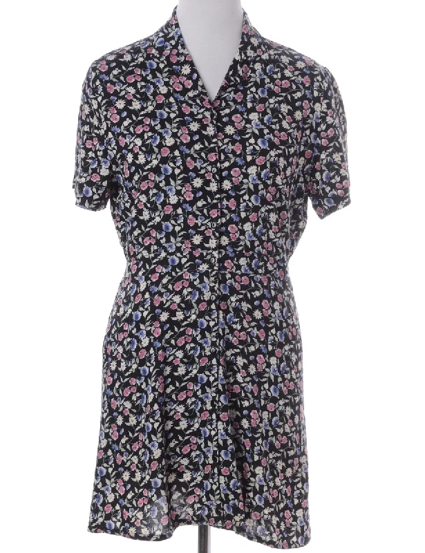Label Floral Short Dress Boat Neckline Classic Boat Neckline Classic