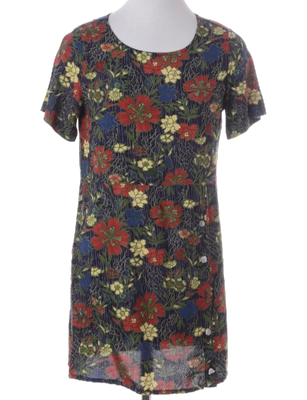 Label Floral Short Dress Tunic Top Casual Tunic Top Casual