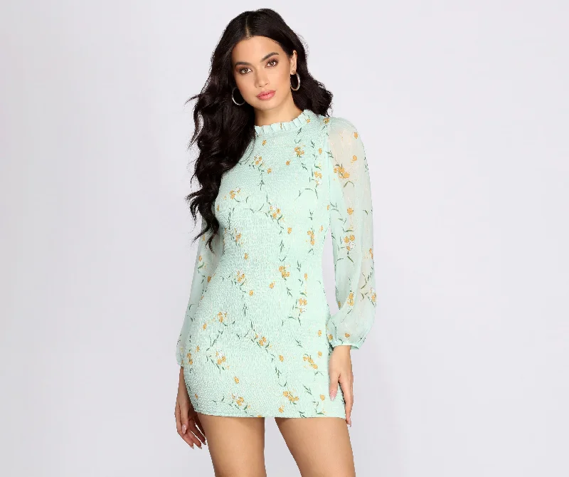 Floral Chiffon Blouson Mini Dress Tunics Spring floral Tunics Spring floral